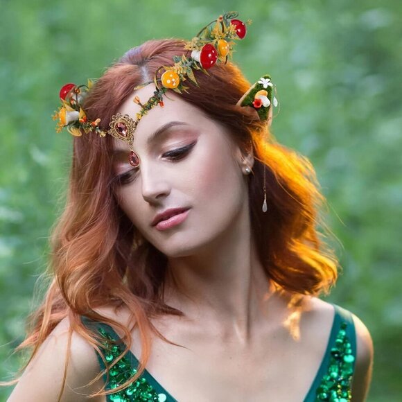Renaissance Mushroom Accessory Set Fairy Crown Elf Ears for Cosplay Halloween main image 5